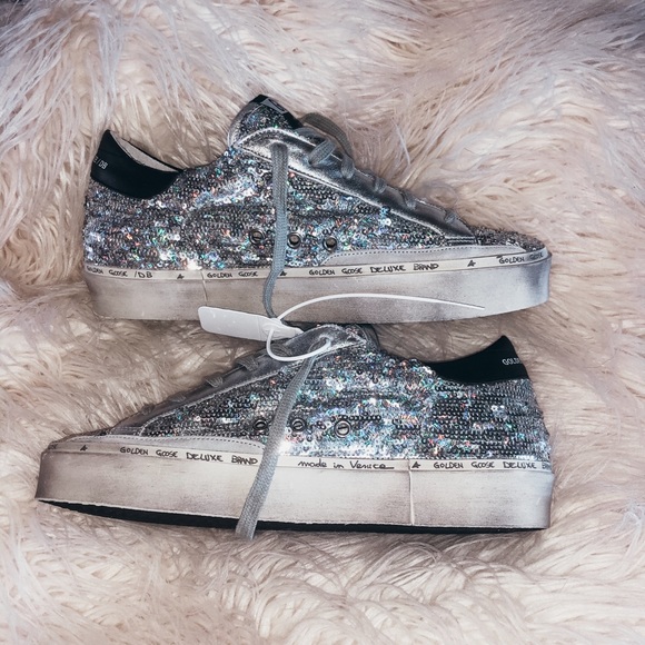 Golden Goose Hi Star sz 40 Silver Sequin Women's - Picture 2 of 5